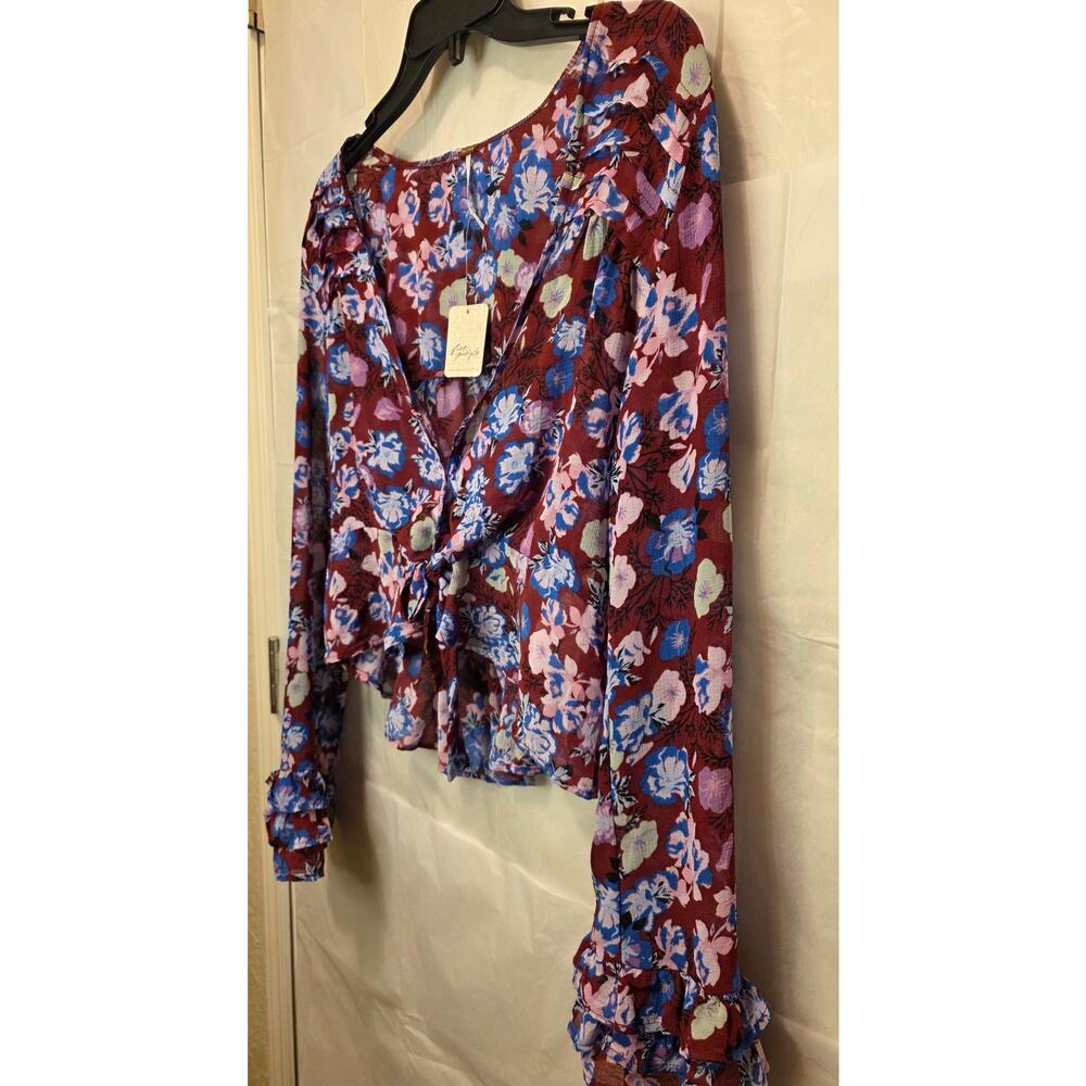 Nwt Free People Floral Maybel Shiraz Combo Peplum long sleeve Crop Top XS - Picture 3 of 12